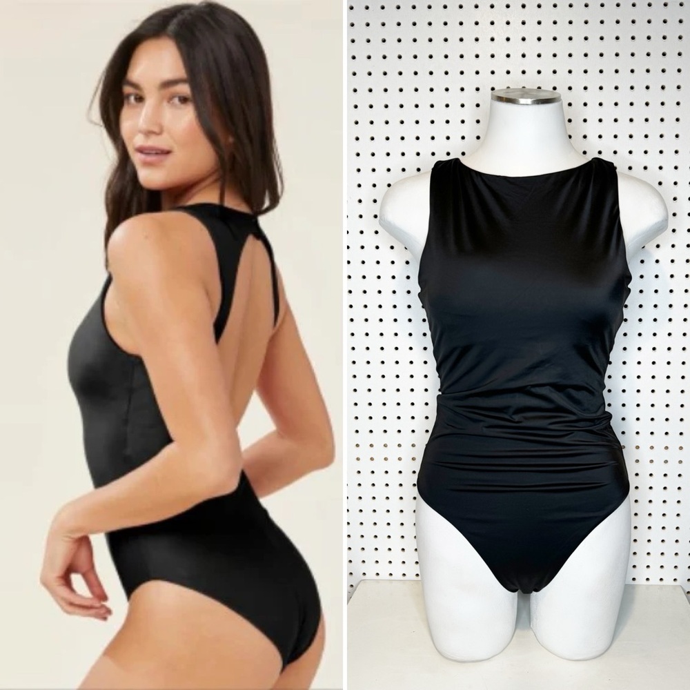 Andie | NWT Corsica Swimsuit in Black Open Keyhole Back Sz. L